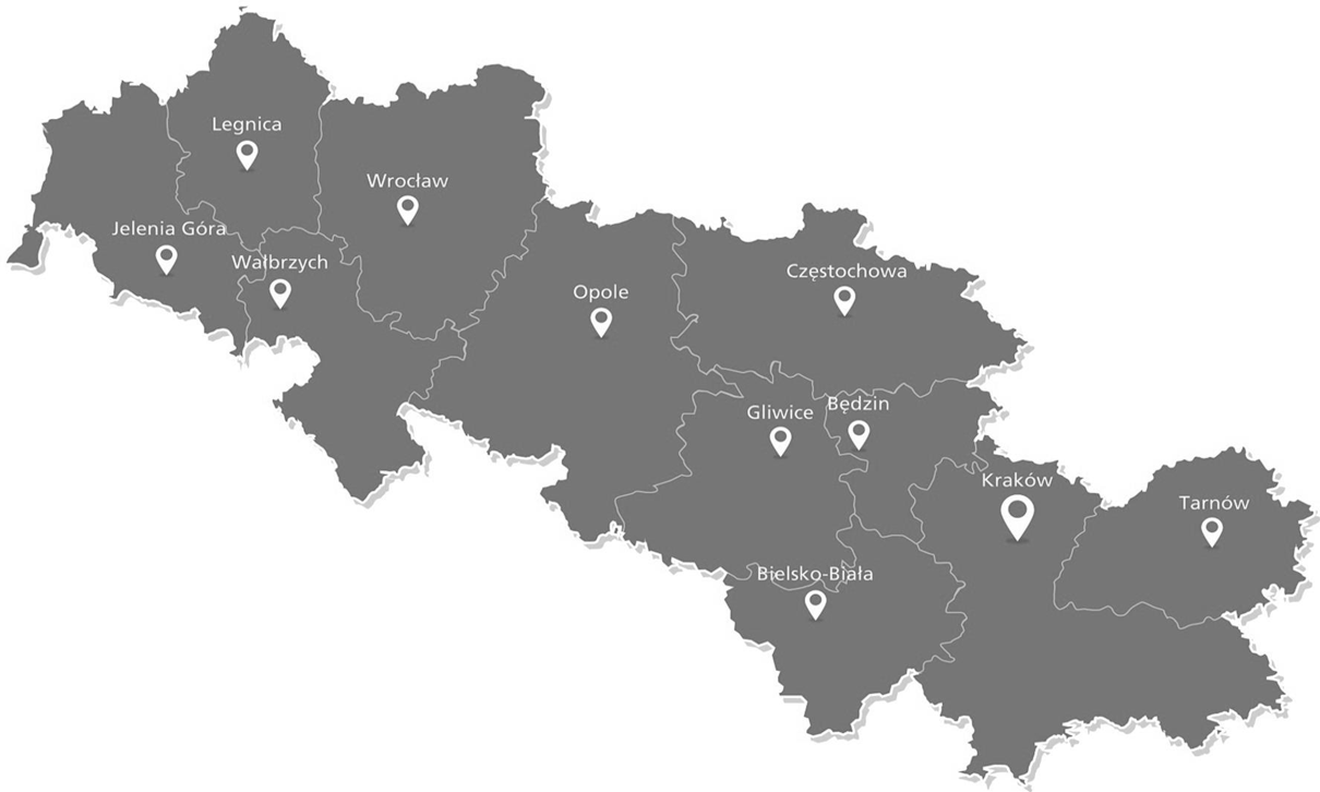 Obszar działania spółki TAURON Dystrybucja Pomiary